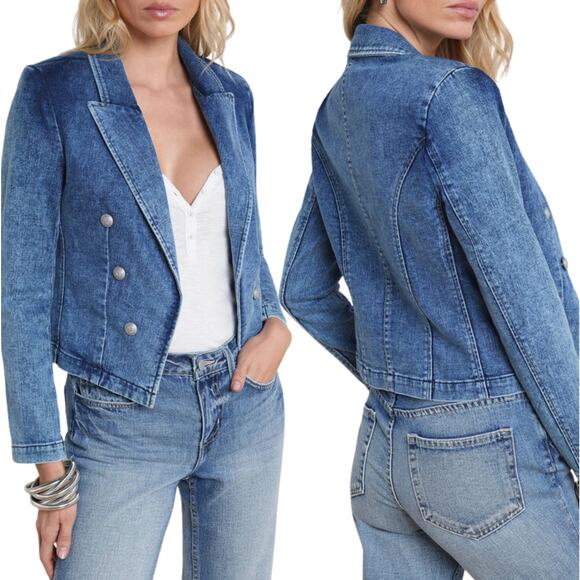 NEW L'AGENCE Ultimate Cropped Open Front Wayne Denim Jacket Blue Size: XS - Picture 7 of 7